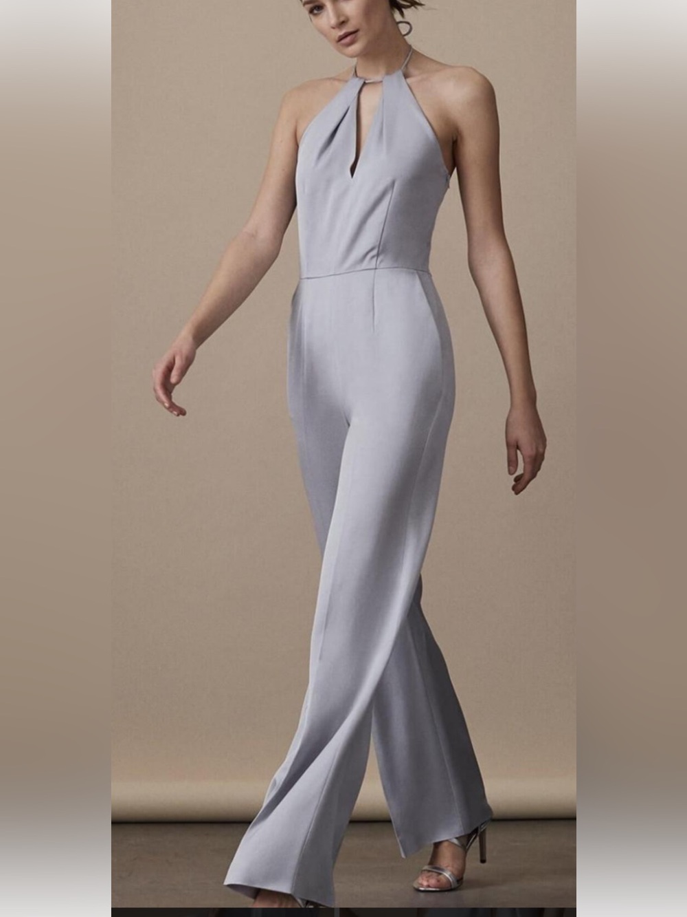 Reiss 6 Carta Backless Powder Blue Halter-Neck Wide-Leg Silhouette Jumpsuit